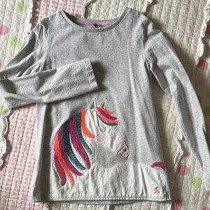 Joules Heather Gray Long Sleeve with Rainbow Horse Design
